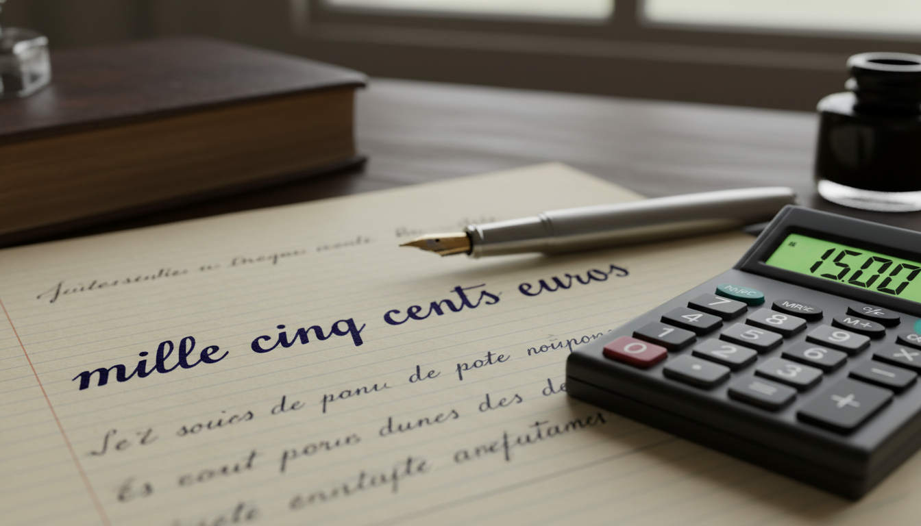 découvrez la bonne orthographe et l'écriture correcte du montant « 1500€ » en toutes lettres : « mille cinq cents euros ».