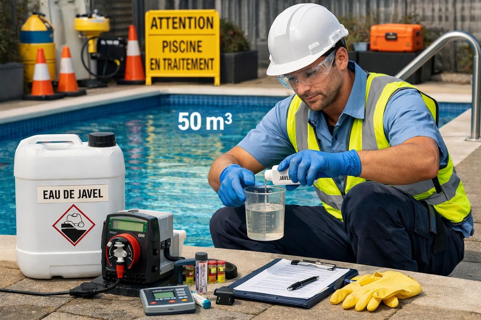 découvrez quelle quantité d'eau de javel utiliser pour traiter efficacement une piscine de 50 m3 et maintenir une eau propre et saine.